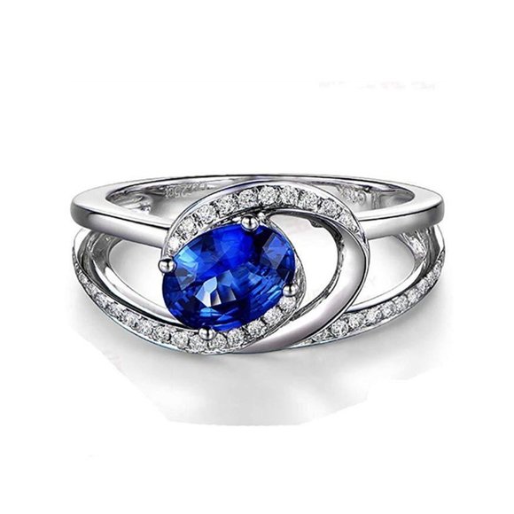Design Double Layer Oval Royal Blue Stones Fashion Ring for Women, EVGG1199 - Picture 4 of 4